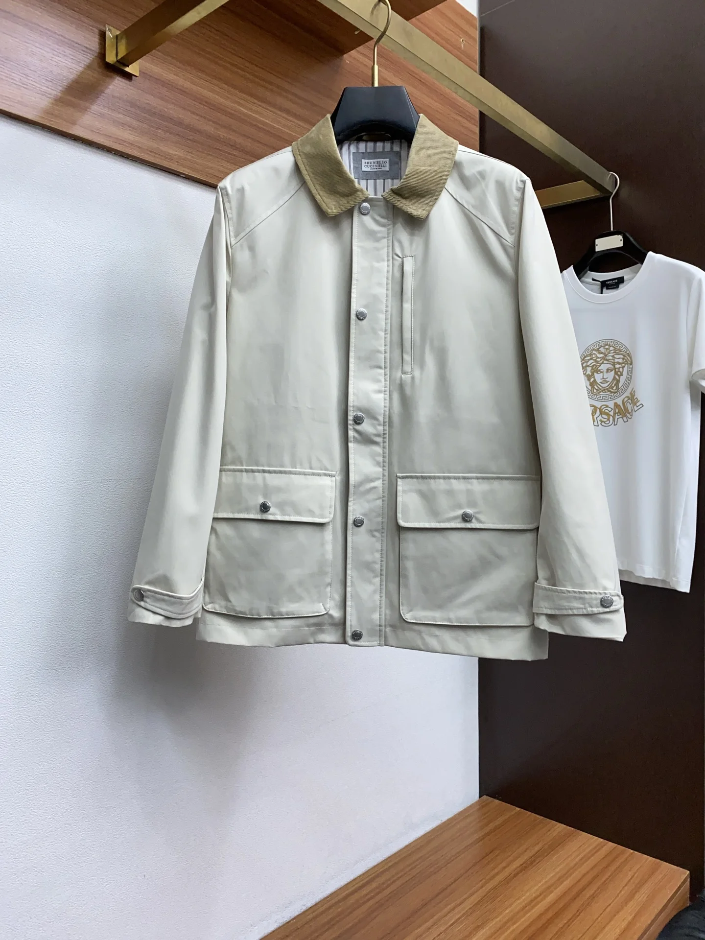 Brunello Cucinelli Men's Beige Cotton Corduroy Collar Shirt Jacket – Spring/Summer 2025