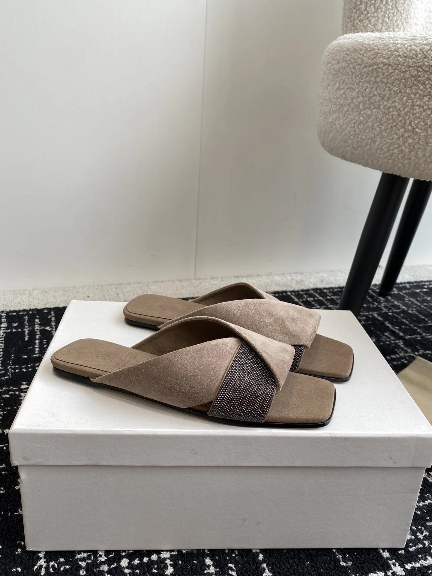 Brunello Cucinelli Beige Cross-Strap Sandals